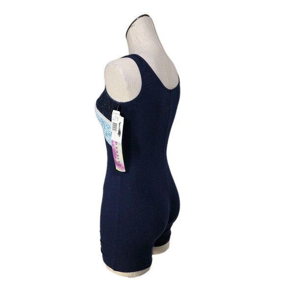 Gilda Marx VTG 90s Cotton Velvet Biketard Unitard Dance Tricolor Blue XS (Y/J) - Picture 4 of 16